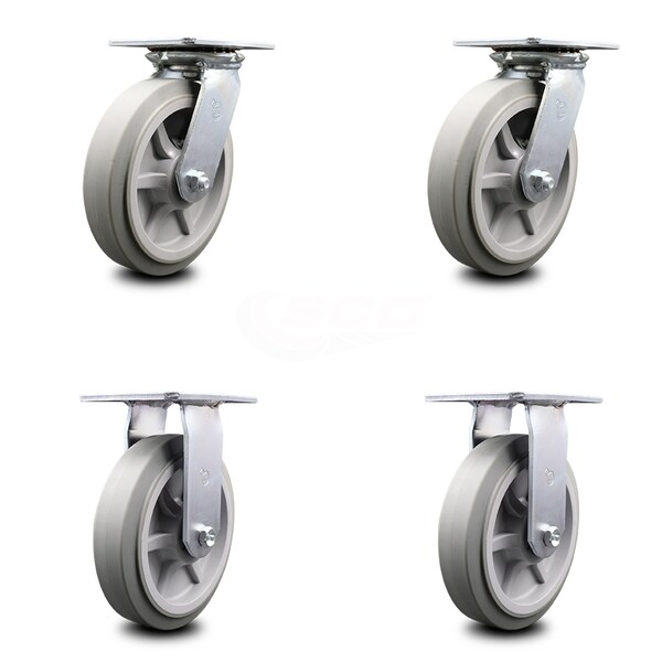 8 Inch Thermoplastic Caster Set with Ball Bearings 2 Swivel 2 Rigid SCC